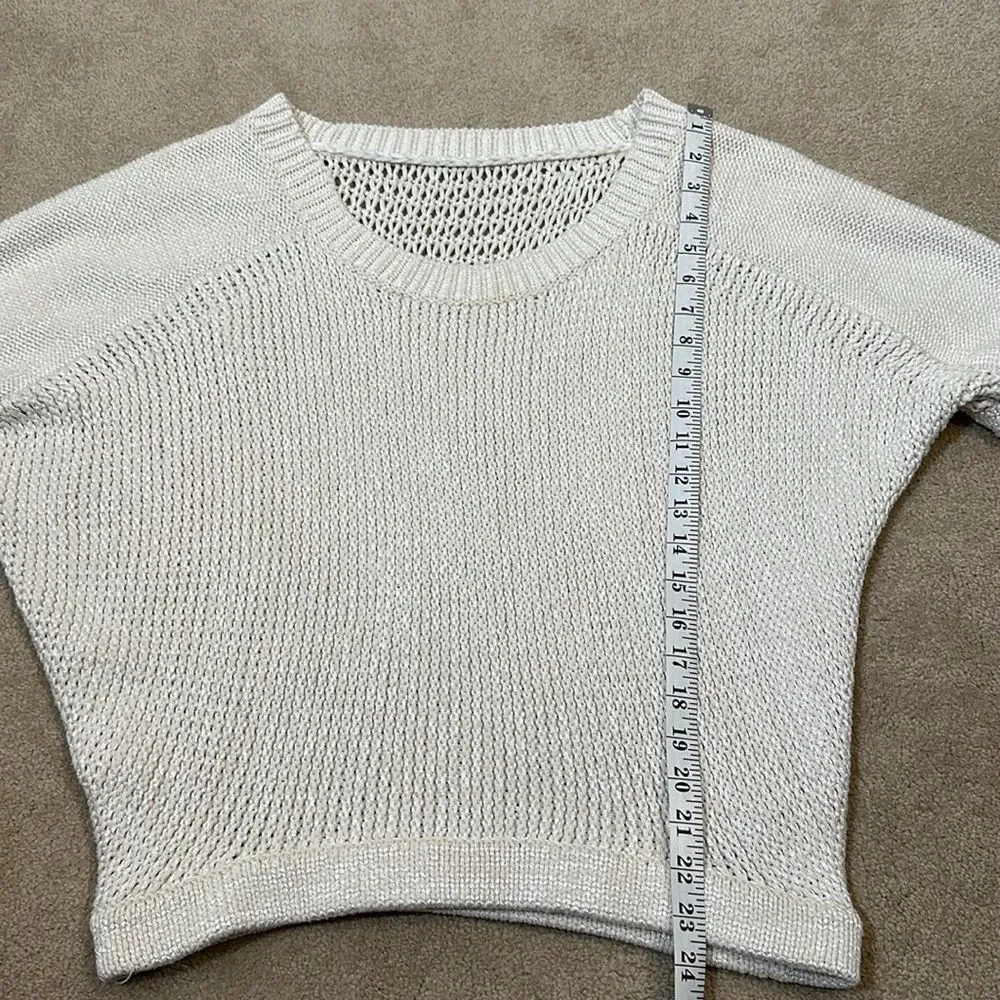 VPL Off White Cable Knit Short Sleeve Oversized Women Sweater Size Small
